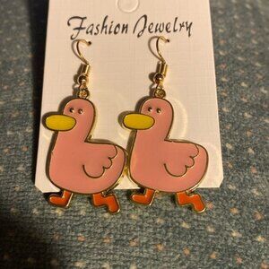Pink Duck Dangle Earrings